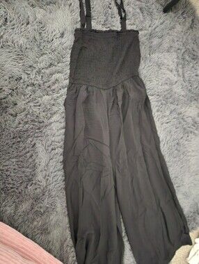 Black Strap Smocked Jumpsuit